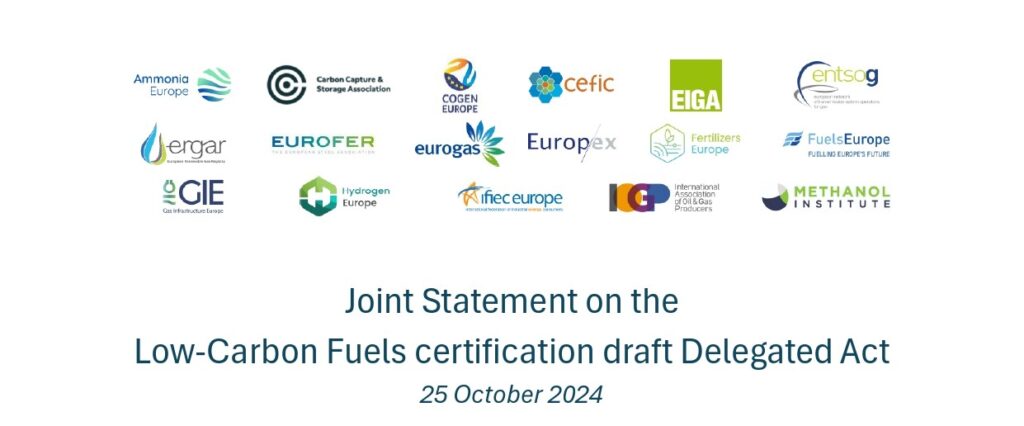 EIGA joins 16 other industry associations supporting a clear regulatory framework for low-carbon fuels